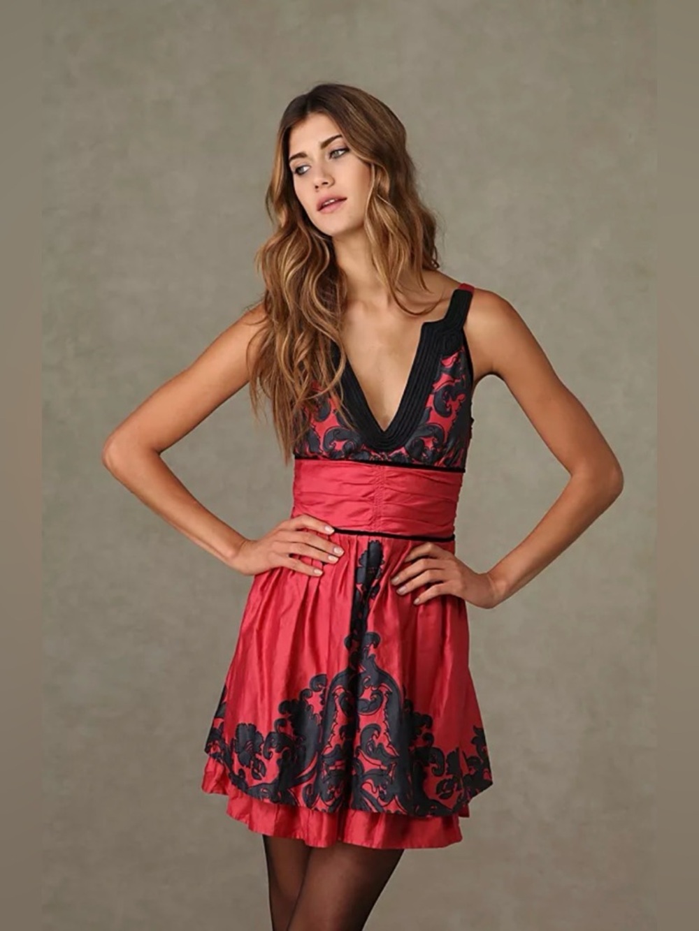Free People Blue Label on Red Fabric
